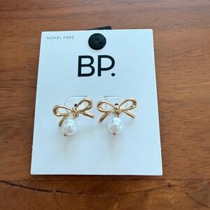 Nordstrom BP Gold Tone Bow Faux Pearl Drop Earrings Ivory